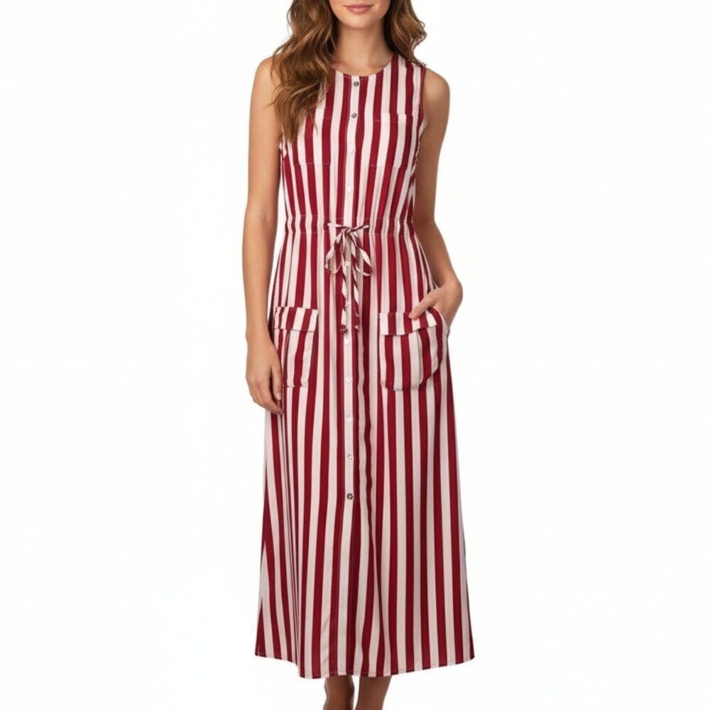 NWOT Tularosa Revolve Striped Cargo Drawstring Waist Button Down Maxi Dress S